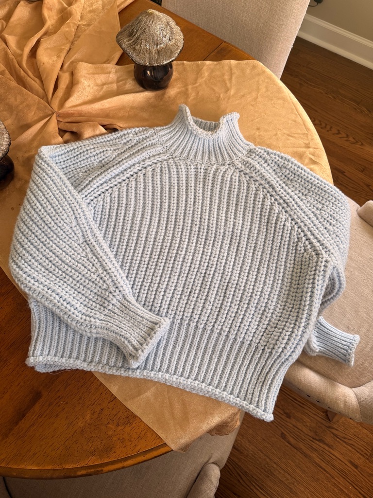 H&M Pale Blue Chunky Ribbed Turtleneck Sweater